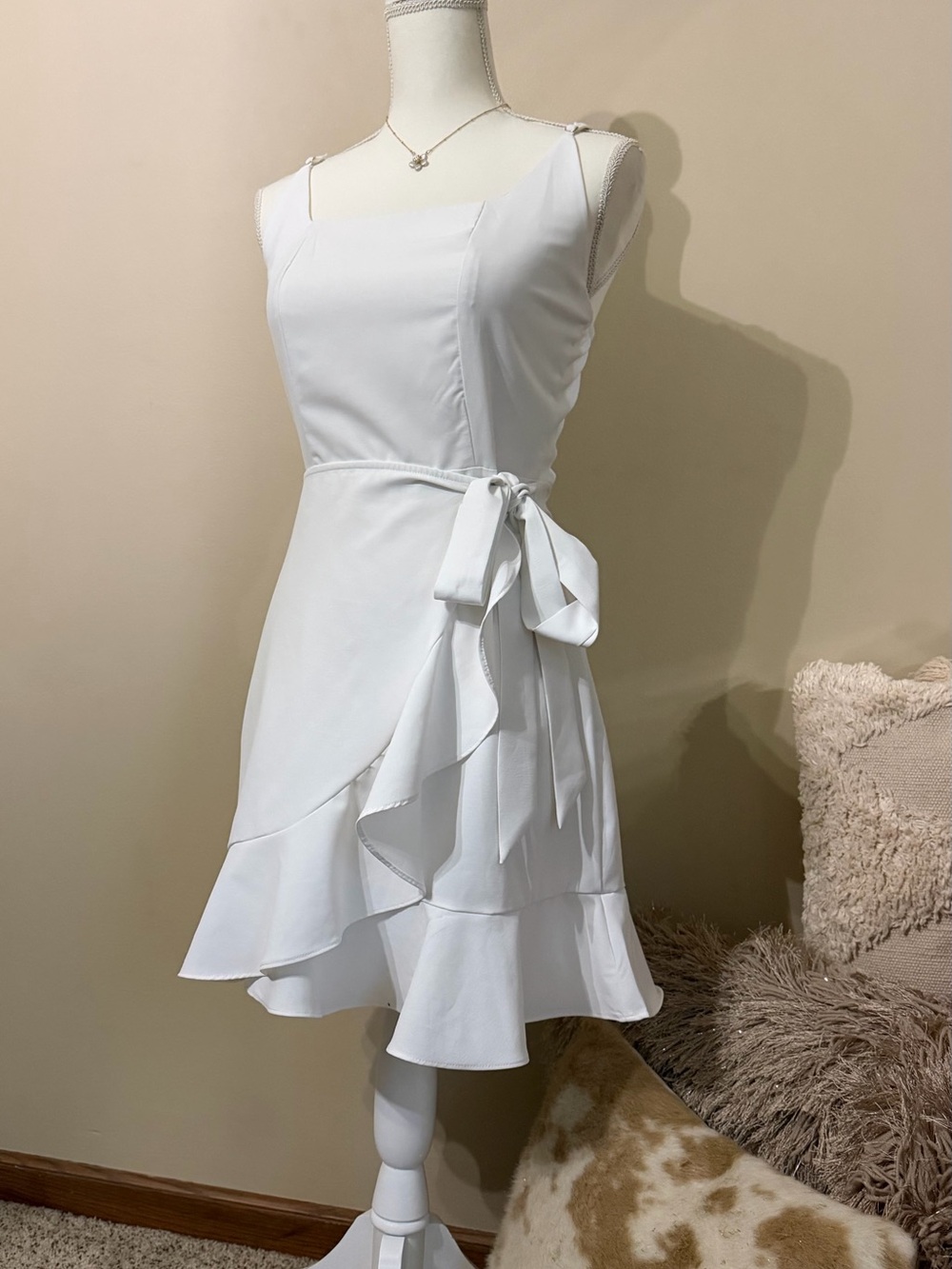White Ruffled Wrap Dress - Picture 6 of 8